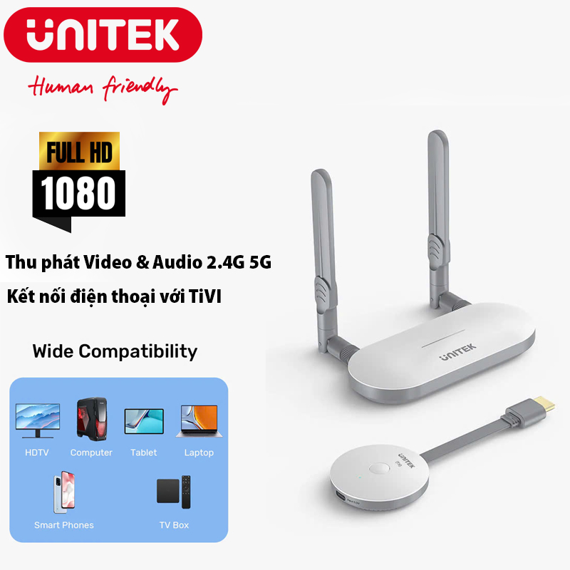 Bộ Thu & Phát HDMI Không Dây Unitek V1183A01, Tần số kép 2.4GHz & 5GHz