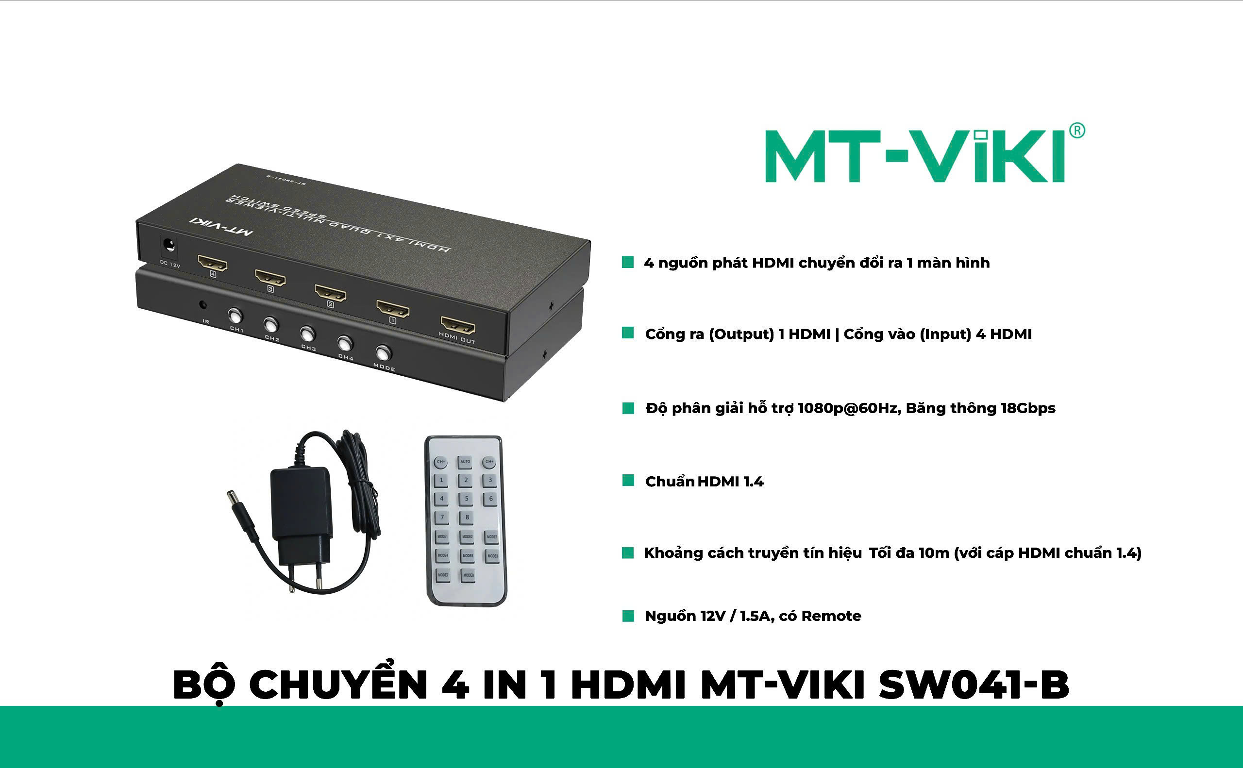 Bộ chia 4 in 1 HDMI MT-VIKI SW041-B