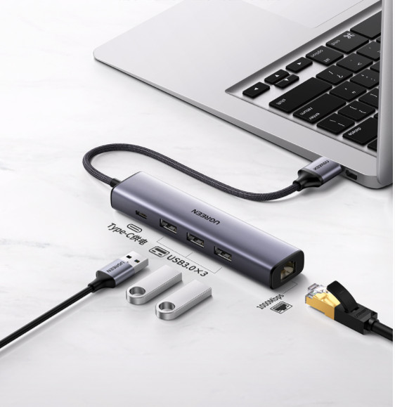 Bộ Hub chia USB 3.0 ra 3 cổng USB 3.0 + Lan Gigabit 1000Mbps Ugreen 20915 cao cấp