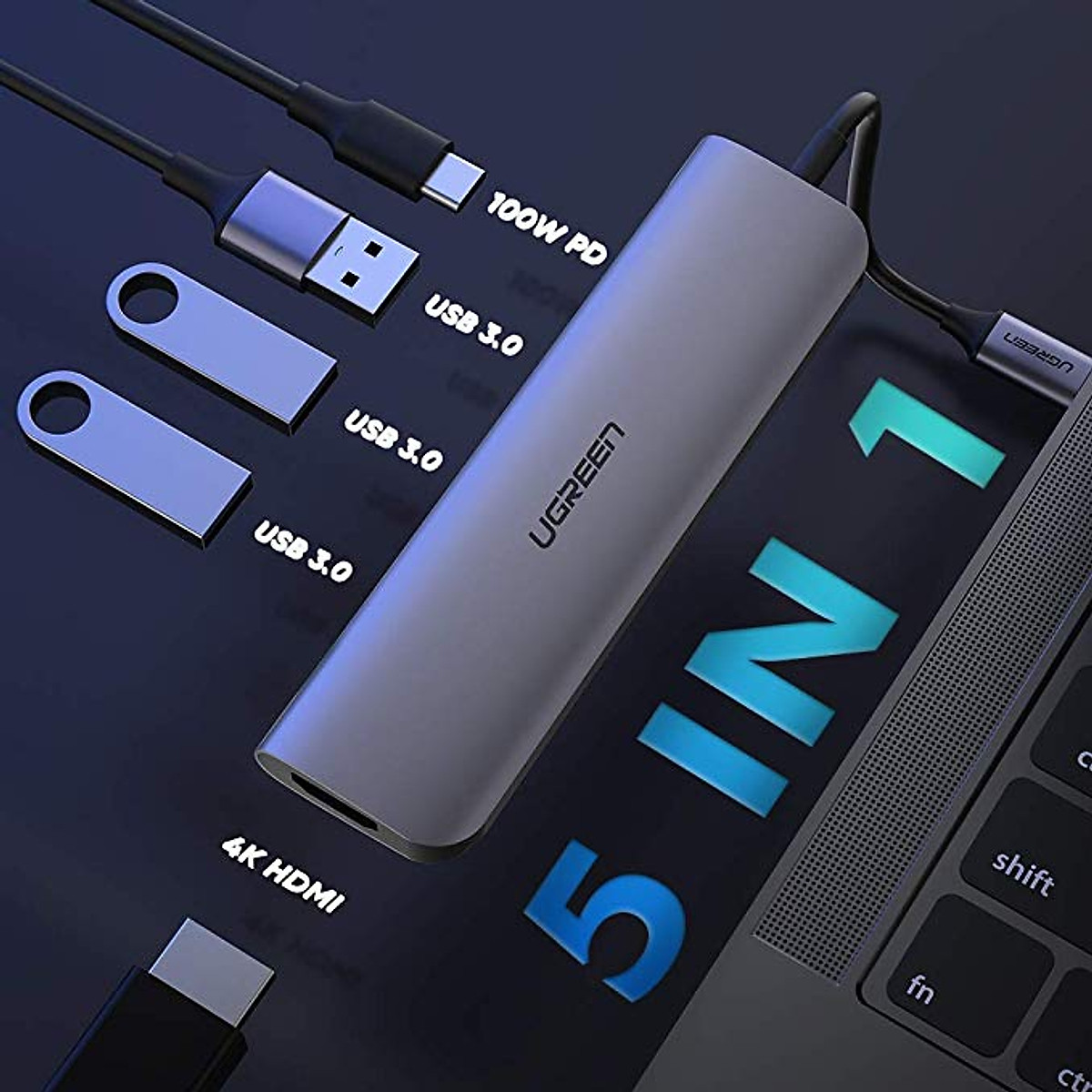 Thiết bị mở rộng USB type-C sang HDMI/ Hub USB 3.0 hỗ trợ sạc cổng USB-C chính hãng Ugreen 50209