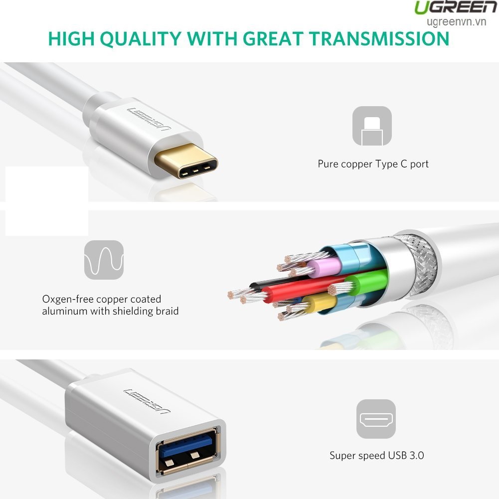 Cáp OTG USB Type-C to USB 3.0 chính hãng Ugreen 30702 cao cấp