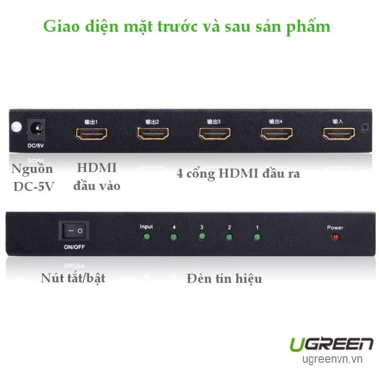 Bộ chia cổng HDMI 1 ra 4 Hỗ trợ full HD, 4K*2K@30Hz Chính hãng Ugreen 40202 Cao cấp