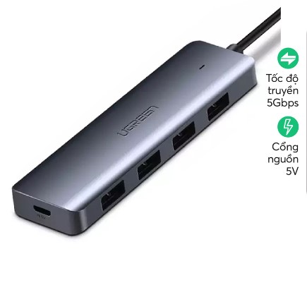 Hub chia 4 cổng USB 3.0 hỗ trợ cấp nguồn Micro USB chính hãng Ugreen 50985 cao cấp