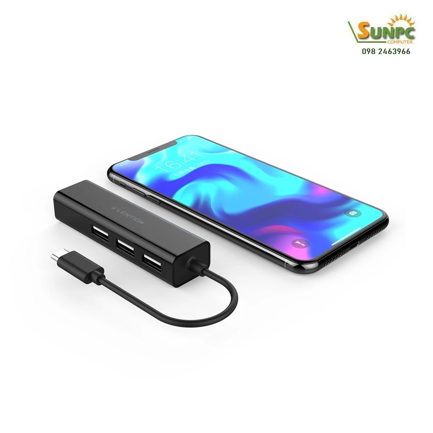 Cáp chuyển đổi từ USB Type C sang 3 cổng USB 2.0 và 1 Lan 10/100 Lention CB-USB-HUB-BLK