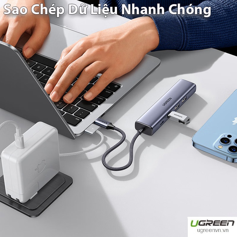 Bộ chia USB Type-C ra 3 USB 3.0/ RJ45 Gigabit/ Type-C PD Ugreen 20932 cao cấp