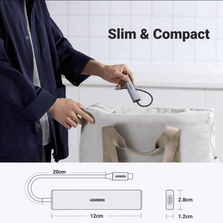 Hub USB Type-C 5 trong 1 ra HDMI 4K@30Hz, USB 2.0, USB 3.0, Sạc PD 100W Ugreen 15495 cao cấp