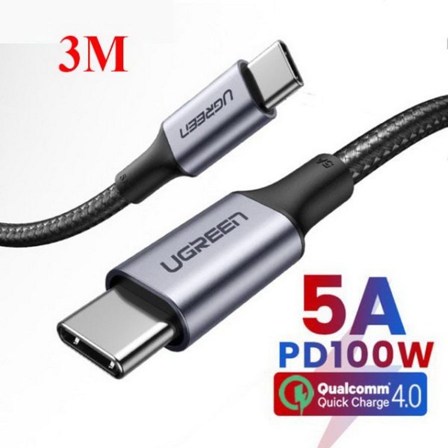 Cáp sạc, dữ liệu USB Type-C to Type-C dài 3M bọc dù hỗ trợ PD 100W Ugreen 90120 cao cấp