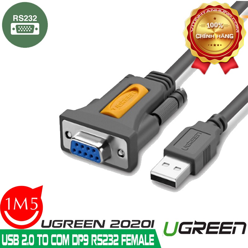 Cáp chuyển đổi USB to Com rs232 âm dài 1,5m chính hãng Ugreen 20201 cao cấp