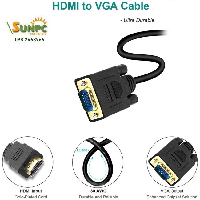 Cáp chuyển đổi HDMI sang VGA dài 20cm MT-ViKi MT-M02 cao cấp