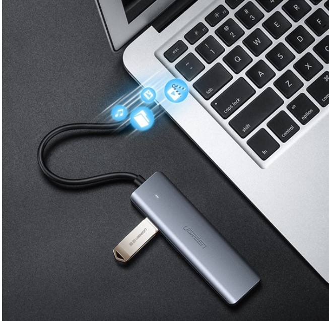 Hub chia 4 cổng USB 3.0 hỗ trợ cấp nguồn Micro USB chính hãng Ugreen 50985 cao cấp