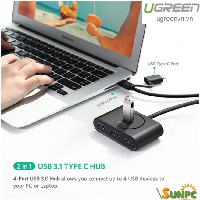 Bộ chia USB Type-C ra 4 cổng USB 3.0 dài 1M Ugreen 40850 chính hãng