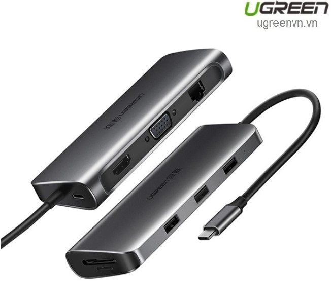 Thiết bị mở rộng USB type-C to HDMI/VGA/ Hub USB 3.0/ SD/TF/Lan Gigabit Ugreen 40873 Chính hãng