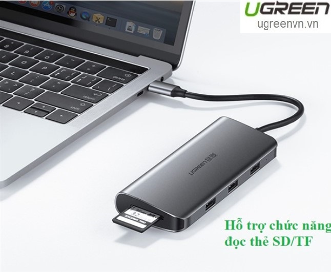 Thiết bị mở rộng USB type-C to HDMI/VGA/ Hub USB 3.0/ SD/TF/Lan Gigabit Ugreen 40873 Chính hãng