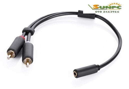 Cáp Audio 3.5mm âm ra 2 RCA dương dài 20cm Ugreen 10561 mạ vàng 24K cao cấp