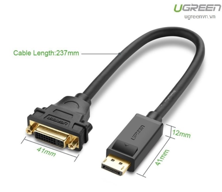 Cáp chuyển đổi Displayport to DVI 24+5 âm chính hãng Ugreen 20405 cao cấp