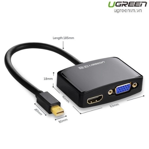 Cáp chuyển đổi Mini Displayport to HDMI và VGA cao cấp chính hãng Ugreen 10439