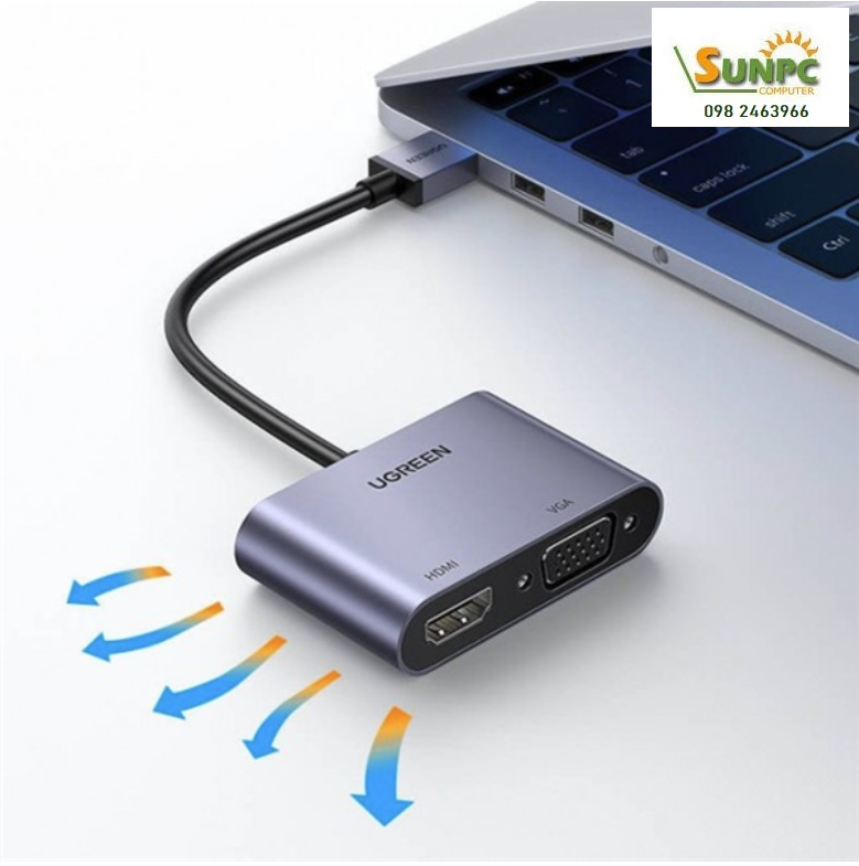 Cáp chuyển đổi USB 3.0 sang HDMI + VGA 1080P/60Hz Ugreen 20518 cao cấp