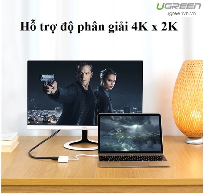 Cáp chuyển đổi USB type C to HDMI/VGA hỗ trợ full HD 3D 4Kx2K chính hãng Ugreen 30843 cao cấp