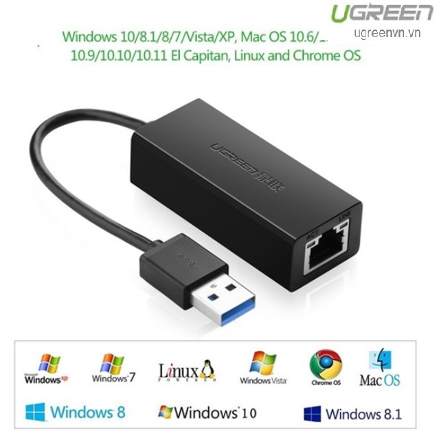 Cáp chuyển USB 3.0 to Lan hỗ trợ 10/100/1000 Mbps Ugreen 20256 cao cấp