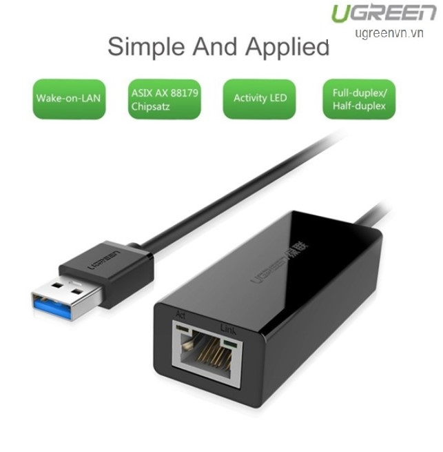 Cáp chuyển USB 3.0 to Lan hỗ trợ 10/100/1000 Mbps Ugreen 20256 cao cấp