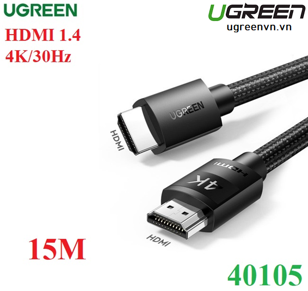 Cáp HDMI 1.4 dài 15M bọc nylon hỗ trợ độ phân giải 4K@30Hz Ugreen 40105 cao cấp (Có IC khuếch đại)