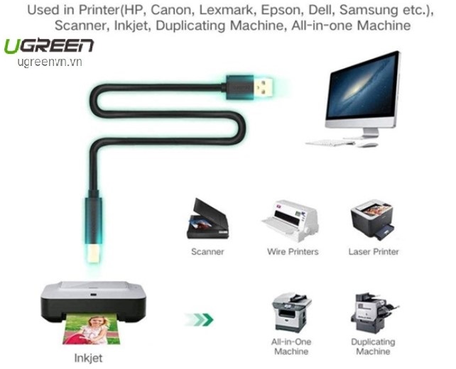 Cáp máy in USB 15m chính hãng Ugreen 10362 có IC khuếch đại