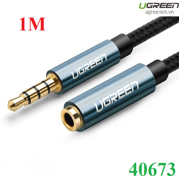 Cáp nối dài âm thanh AUX 3.5mm 1M Ugreen 40673 bọc Nylon cao cấp (hỗ trợ Mic)