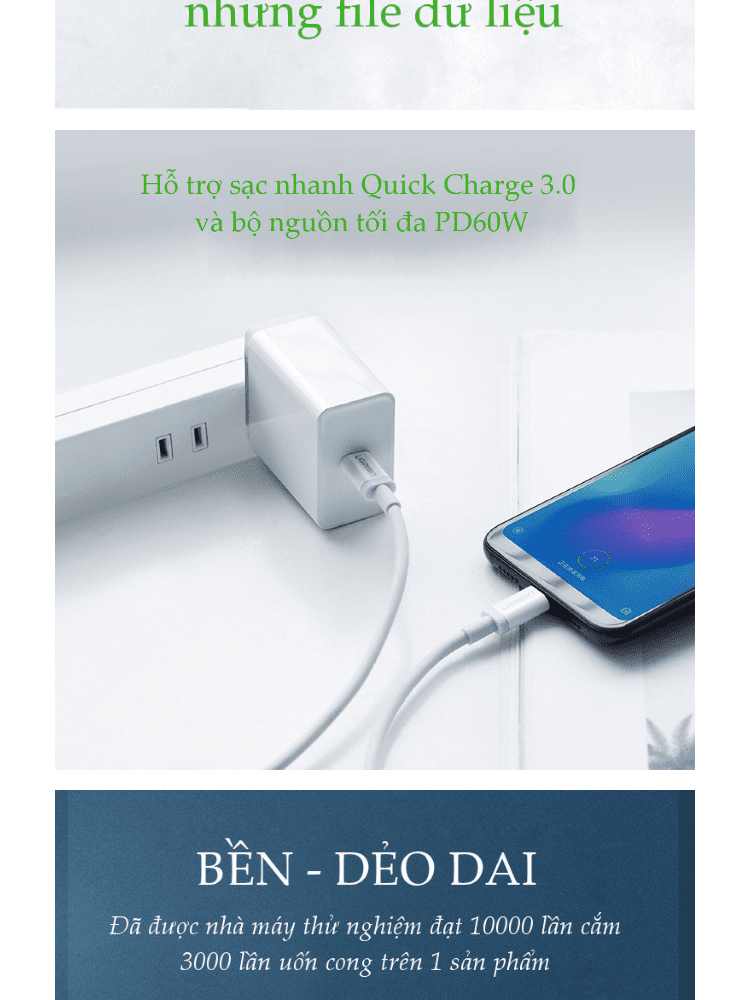 C&aacute;p sạc, dữ liệu USB Type-C to USB Type-C d&agrave;i 1M hỗ trợ PD 60W Ugreen 60518