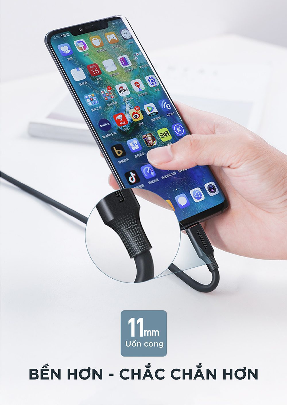 C&aacute;p sạc USB Type-C d&agrave;i 1M ch&iacute;nh h&atilde;ng Ugreen 50997 cao cấp