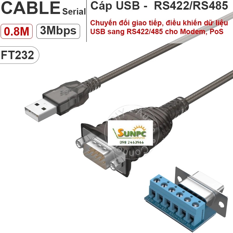 USB sang RS422 485 Unitek y-1082 dài 80Cm chipset FT232