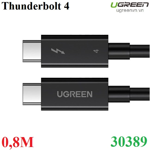 Cáp USB Type-C to USB Type-C Thunderbolt 4 dài 0.8m Ugreen 30389 truyền hình ảnh 8K@60Hz (PD 100W)