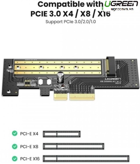 Card chuyển đổi ổ cứng SSD M.2 NVMe+Sata sang PCI-E 3.0 4X Ugreen 70504 cao cấp