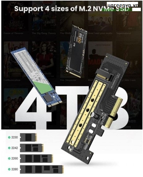 Card chuyển đổi ổ cứng SSD M.2 NVMe+Sata sang PCI-E 3.0 4X Ugreen 70504 cao cấp