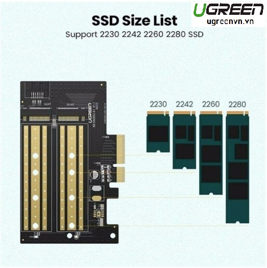 Card chuyển đổi ổ cứng SSD M.2 NVMe+Sata sang PCI-E 3.0 4X Ugreen 70504 cao cấp