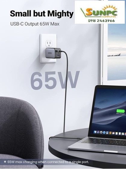 Củ sạc nhanh 65W GaN 3 cổng USB Type-C x2 USB Type-A x1 Hỗ trợ QC4+, PD3.0.. Ugreen 10334 cao cấp