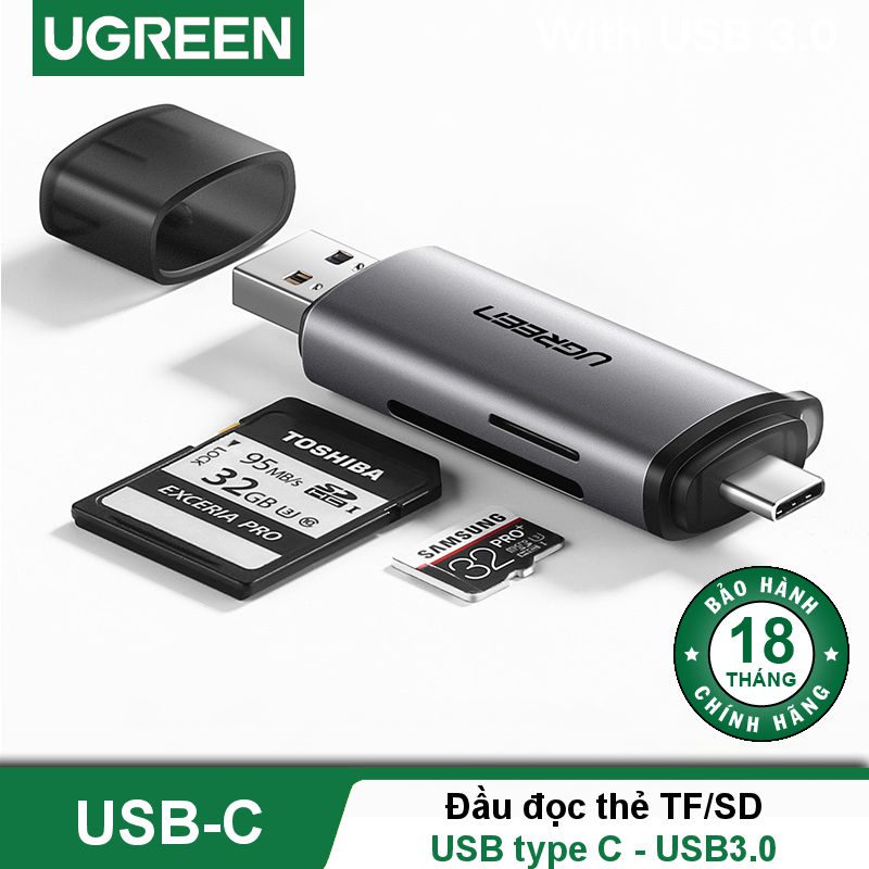 Đầu đọc thẻ nhớ SD/TF chuẩn USB Type C và USB 3.0 Ugreen 50706 chính hãng