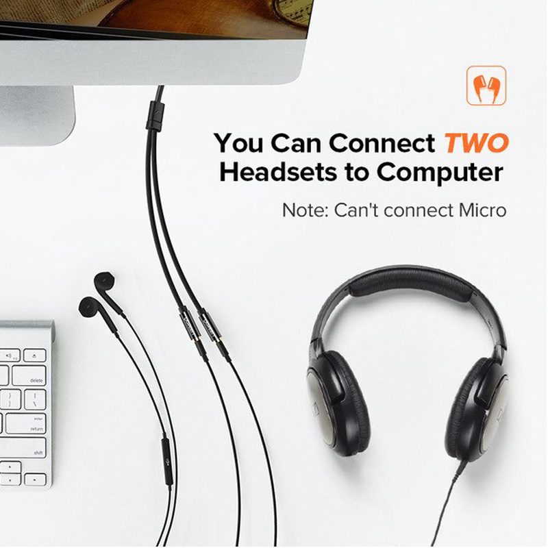 Cáp chia 2 cổng Audio 3,5mm dài 20cm ( 1 dương sang 2 âm ) chính hãng Ugreen 10532 cao cấp