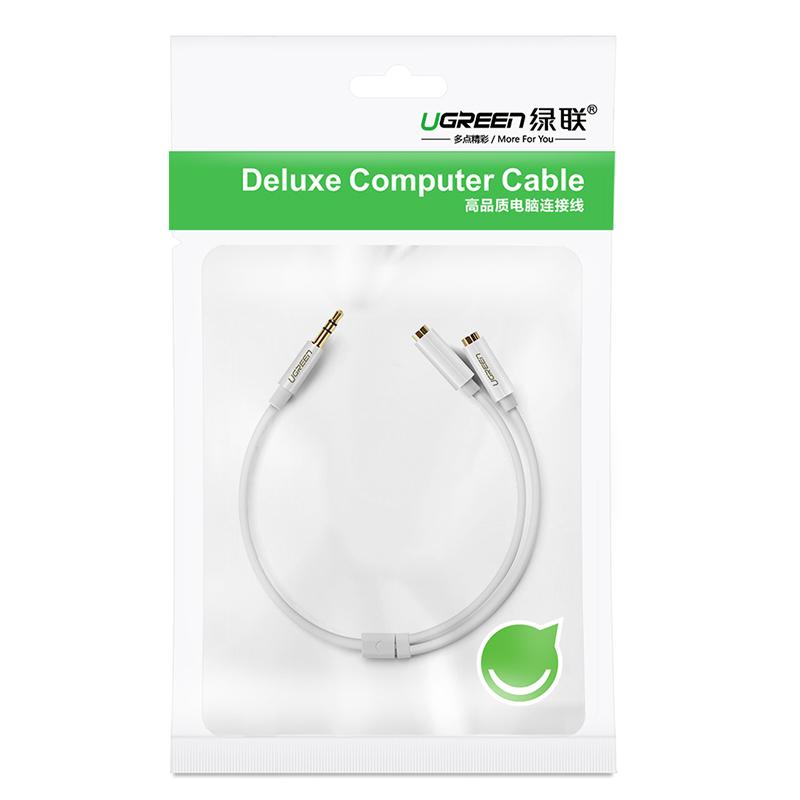 Cáp chia 2 cổng Audio 3,5mm dài 20cm ( 1 dương sang 2 âm ) chính hãng Ugreen 10532 cao cấp