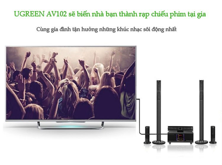 Cáp audio 1 ra 2 RCA (hoa sen) 2M Ugreen 10510 chính hãng