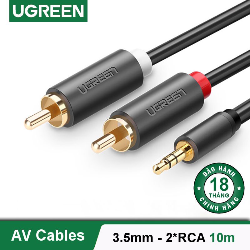 Cáp Audio 3.5mm to RCA (hoa sen) dài 10m chính hãng Ugreen 10514 mạ vàng cao cấp