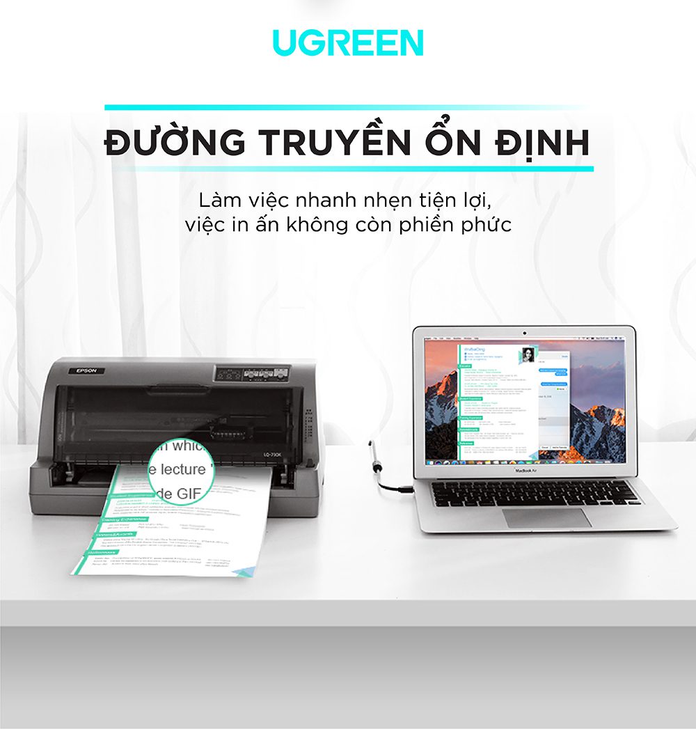 Cáp máy in USB 2.0 dài 2m Ugreen 20847 cao cấp