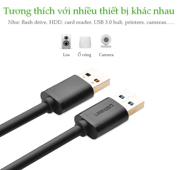 Cáp USB 3.0 hai đầu đực dài 2m chính hãng Ugreen 10371 cao cấp