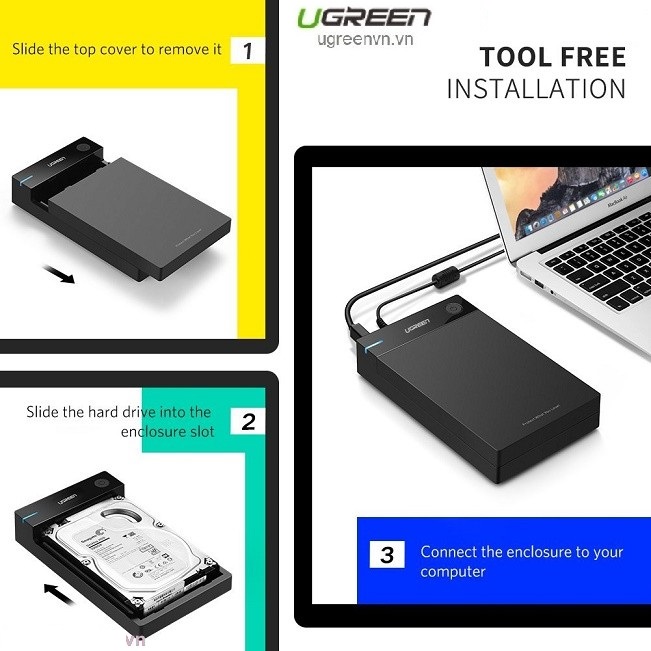 Hộp đựng ổ cứng 3.5inch Sata/ USB 3.0 hỗ trợ 10TB chính hãng Ugreen 50422 cao cấp