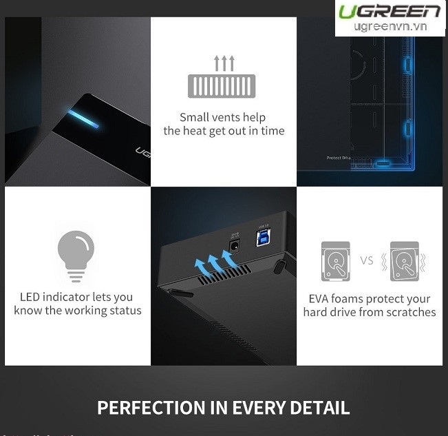 Hộp đựng ổ cứng 3.5inch Sata/ USB 3.0 hỗ trợ 10TB chính hãng Ugreen 50422 cao cấp