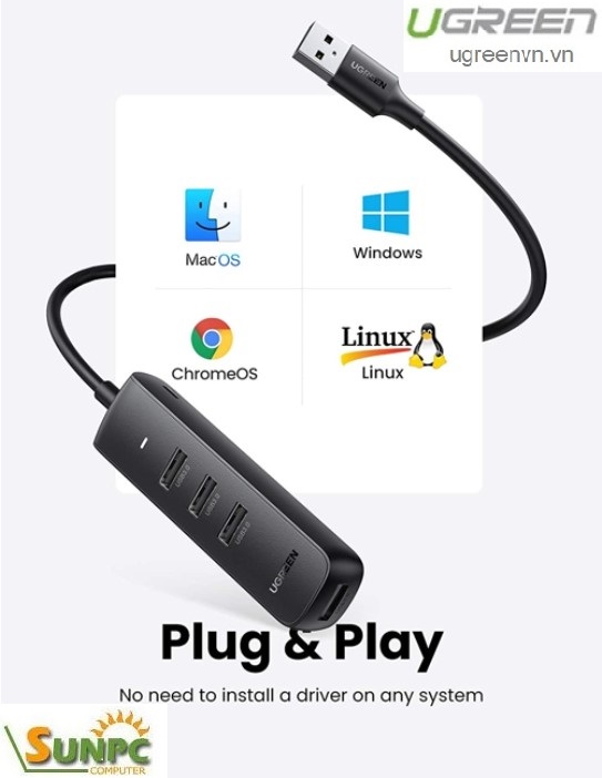 Hub chia USB 3.0 ra 4 cổng dài 1M chính hãng Ugreen 80657 cao cấp (Micro USB cấp nguồn)