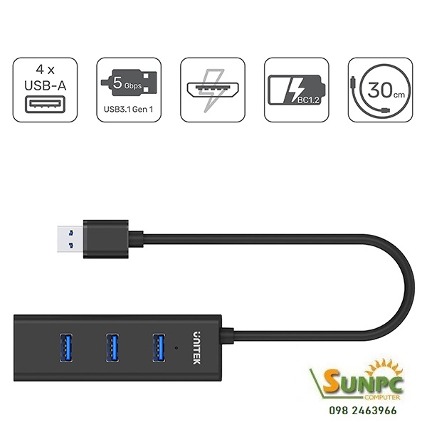 Bộ chia 4 cổng usb3.0 Unitek Y-3089