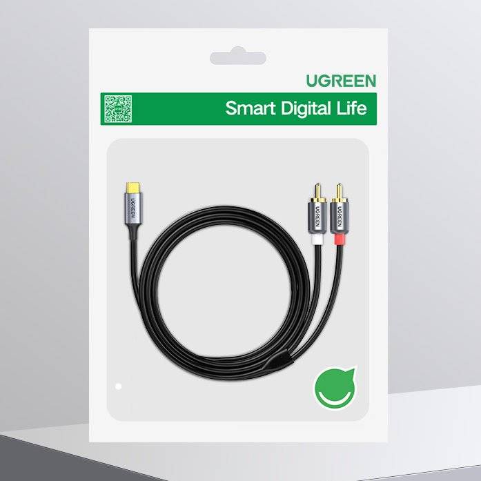 Cáp chuyển đổi âm thanh USB Type-C sang 2 RCA dài 1,5M Ugreen 20193 cao cấp (DAC)