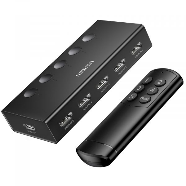 Bộ gộp HDMI 5 vào 1 ra chuẩn 2.0 hỗ trợ 4K@60Hz 3D CEC HDR HDCP2.2 Ugreen 90512 cao cấp