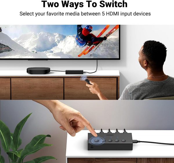 Bộ gộp HDMI 5 vào 1 ra chuẩn 2.0 hỗ trợ 4K@60Hz 3D CEC HDR HDCP2.2 Ugreen 90512 cao cấp