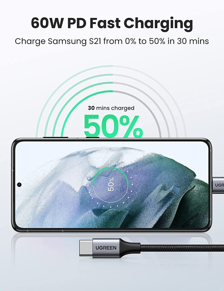 Cáp sạc nhanh 60W USB Type-C to Type-C dài 2M bọc nylon Ugreen 50152 cao cấp (dữ liệu)